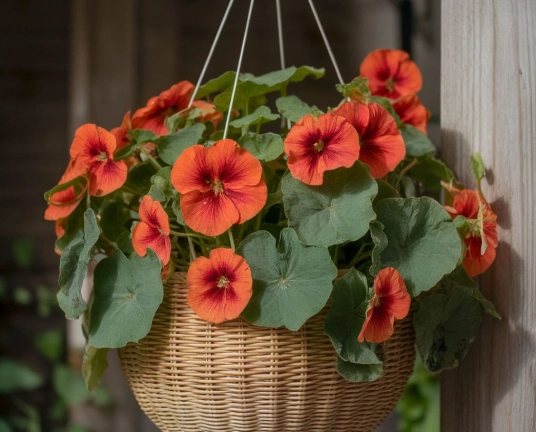 growing nasturtiums in hanging baskets